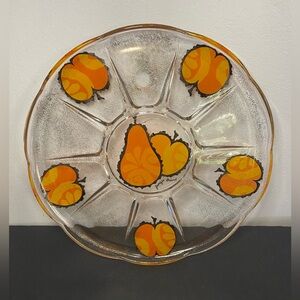 Apples Pears Georges Briard Plate Platter Serve Ware Décor EUC Gold Clear 11”